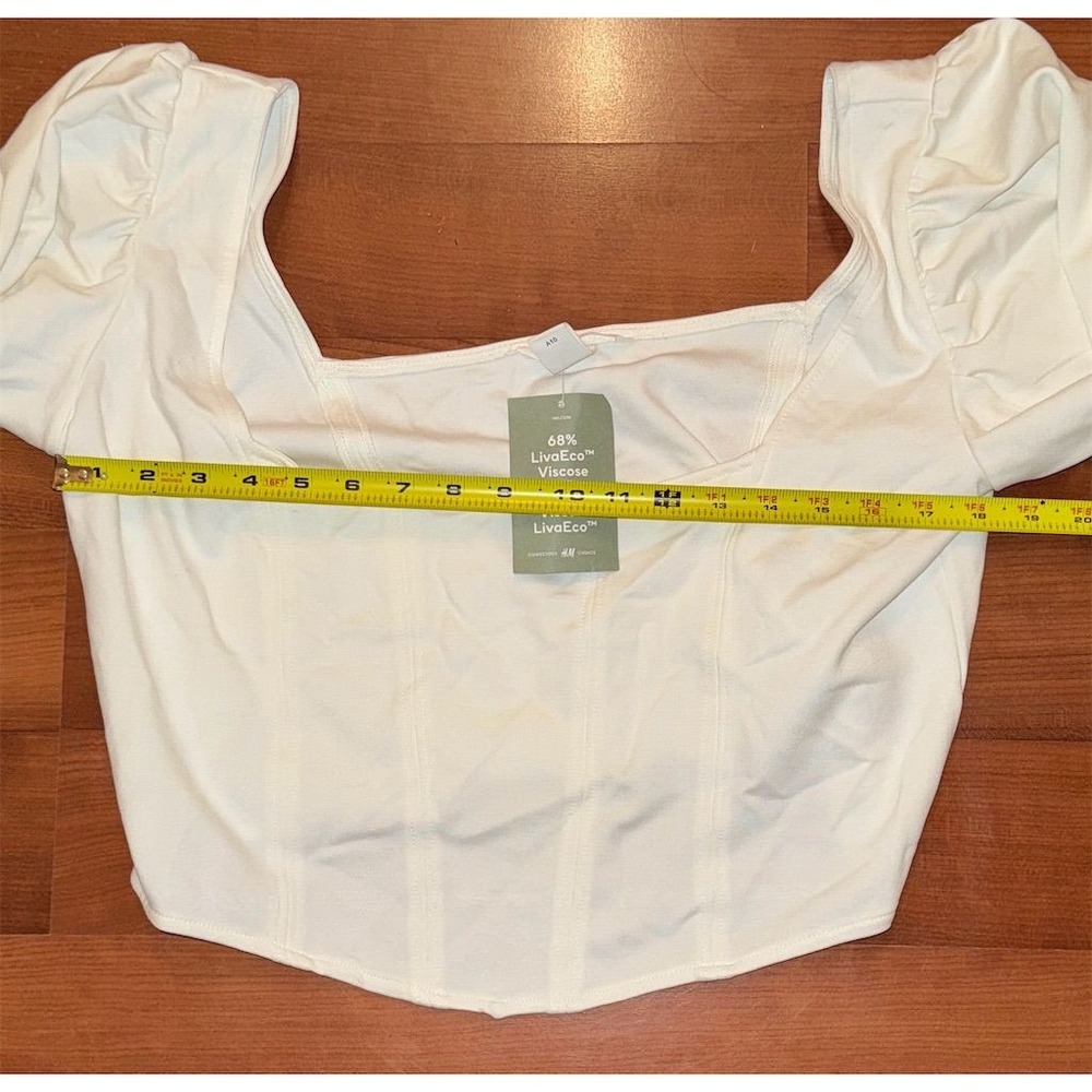 Women's XL Cropped chic White Long Sleeve Square Neck Corset Top Blouse H&M NWT‎ - Picture 6 of 12